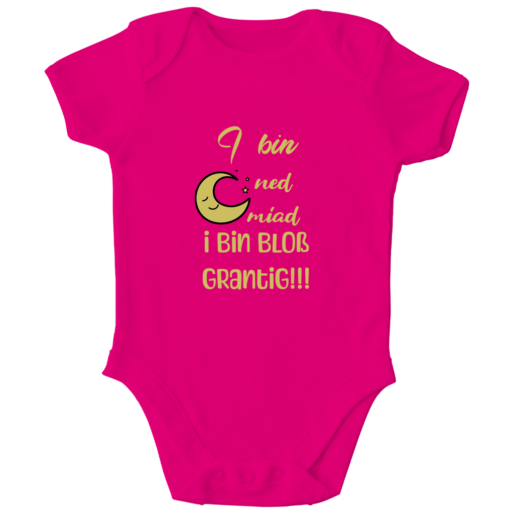Bayerischer Bio Baby Body I bin ned miad, i bin bloß grantig - gelb - Grantler Gwand