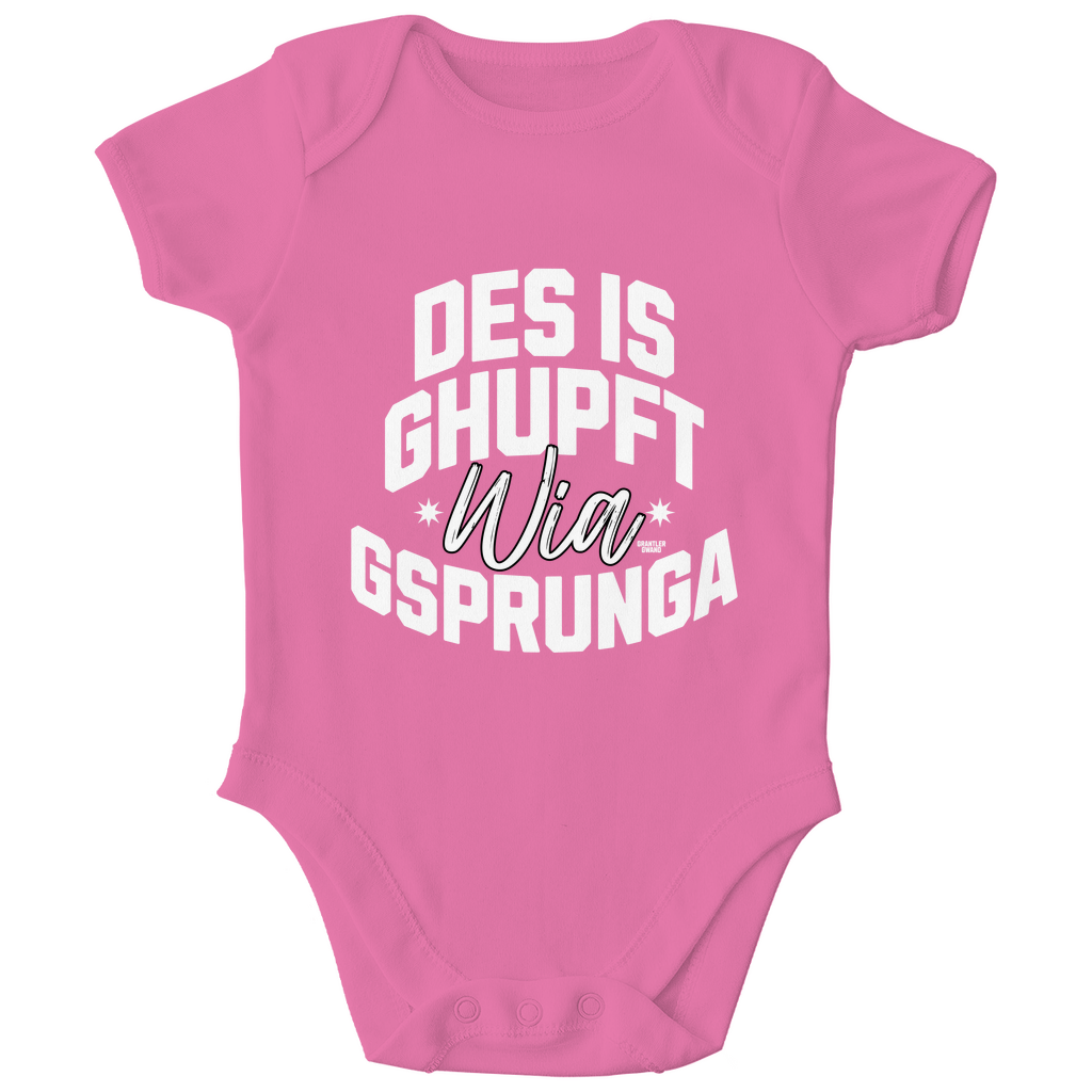 Bayerischer Baby Bio Body Des is ghupft wia gsprunga - weiß - Grantler Gwand