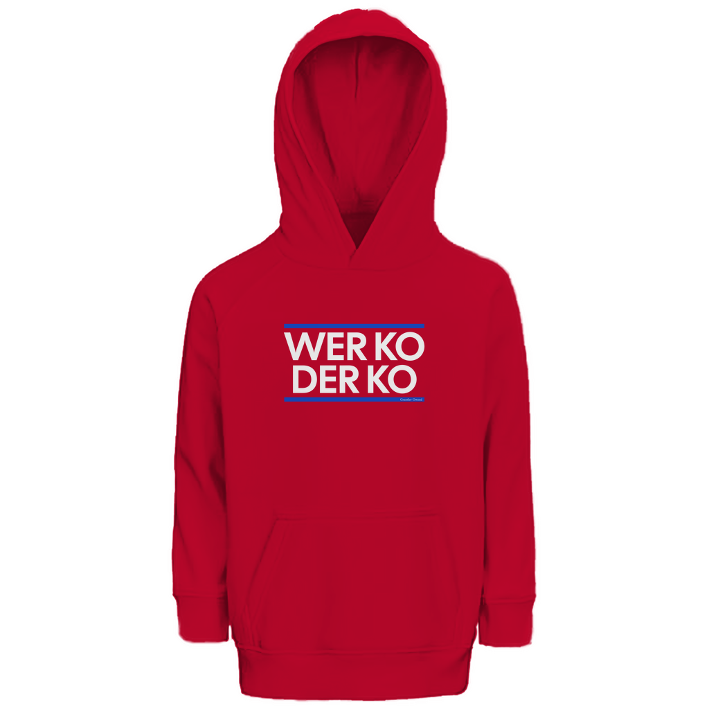 Bayerischer Kinder Premium Bio Hoodie wer ko der ko - blau/weiß - Grantler Gwand
