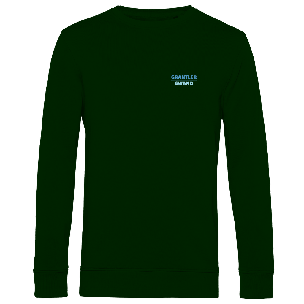 Bayerisches Herren Premium Bio Sweatshirt Scheiss da nix, dann feid da nix - blau - Front und Backprint - Grantler Gwand