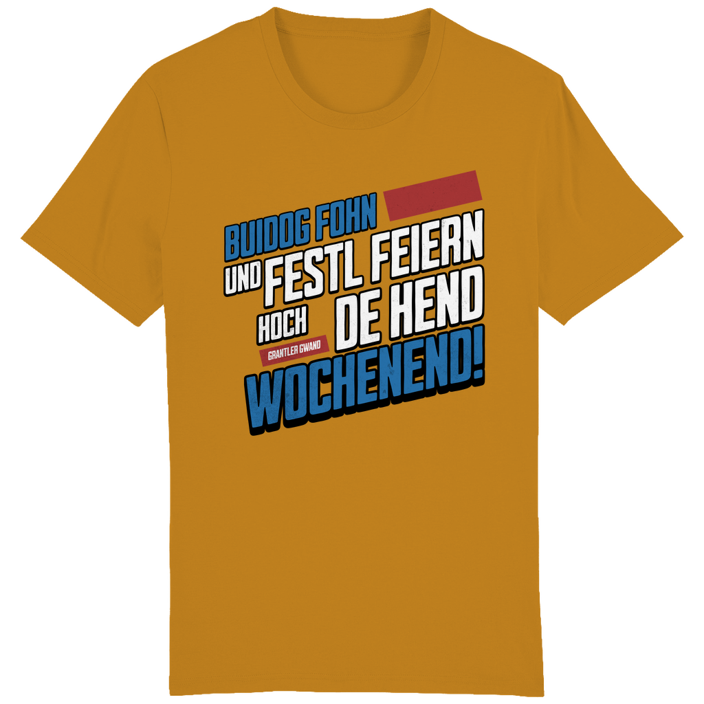 Bayerisches Herren T-Shirt Buidog fohn und Festl feiern - blau/rot - Grantler Gwand