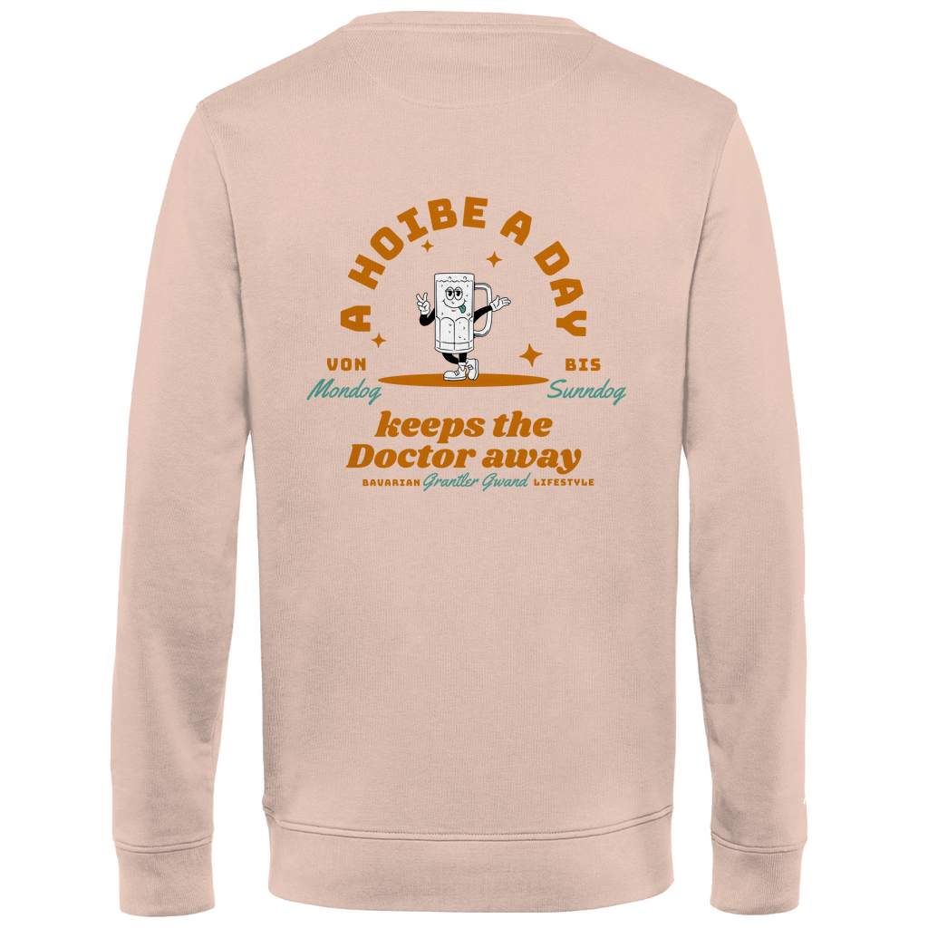 Bayerisches Herren Premium Bio Sweatshirt - A Hoibe a day keeps the Doctor away - Front- und Backprint - Grantler Gwand