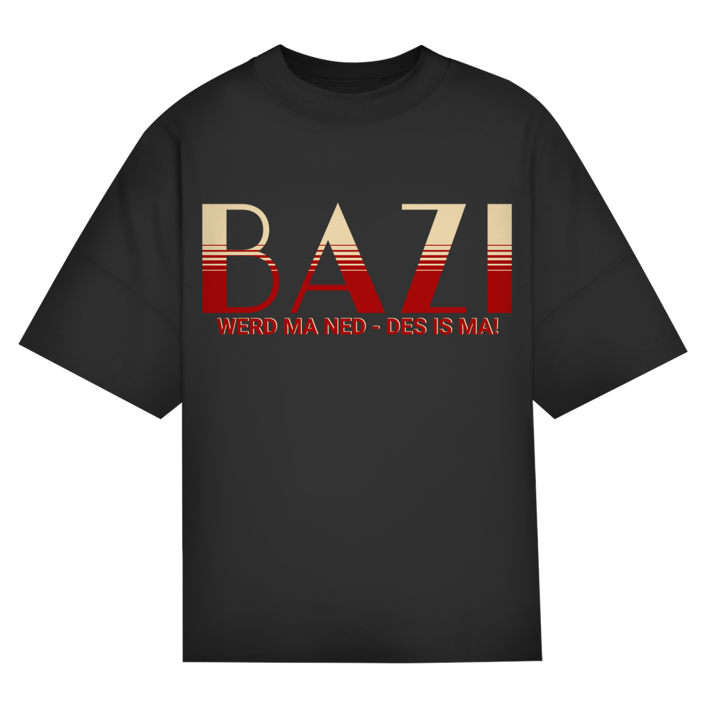Bayerisches Oversize T-Shirt Männer - Bazi werd ma ned, des is ma - rot/beige - Grantler Gwand