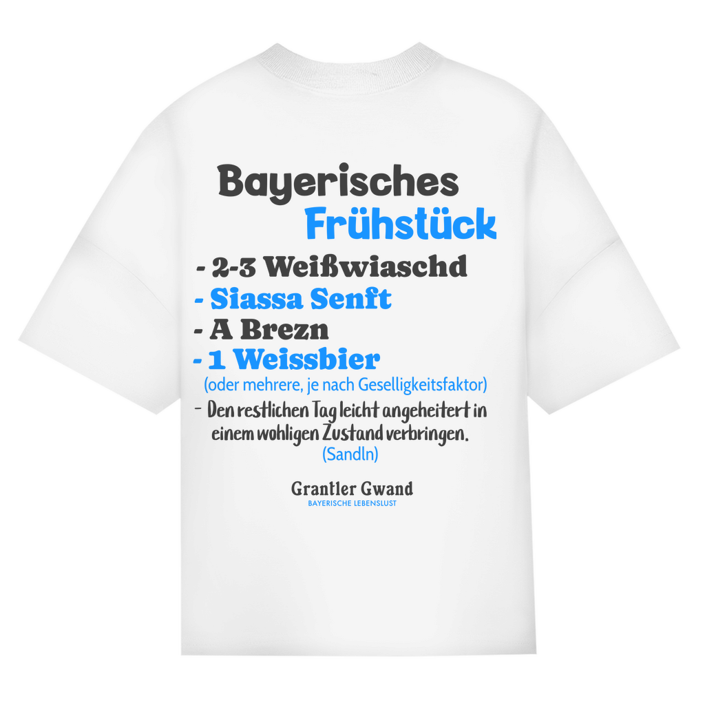 Bayerisches Oversize T-Shirt Unisex -  Bayerisches Frühstück - Schwarz/Blau - Grantler Gwand