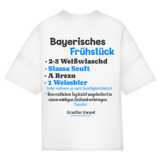 Bayerisches Oversize T-Shirt Unisex -  Bayerisches Frühstück - Schwarz/Blau - Grantler Gwand