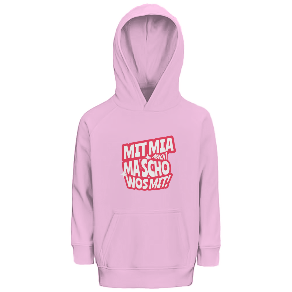 Bayerischer Kinder Premium Bio Hoodie Mit mia macht ma scho wos mit - rot - Grantler Gwand