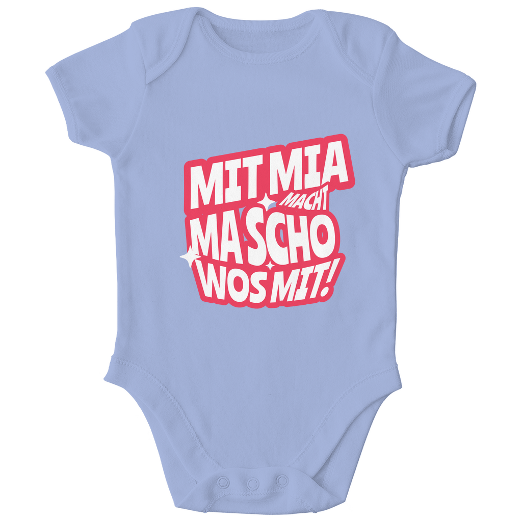 Bayerischer Bio Baby Body Mit mia macht ma scho wos mit - rot - Grantler Gwand