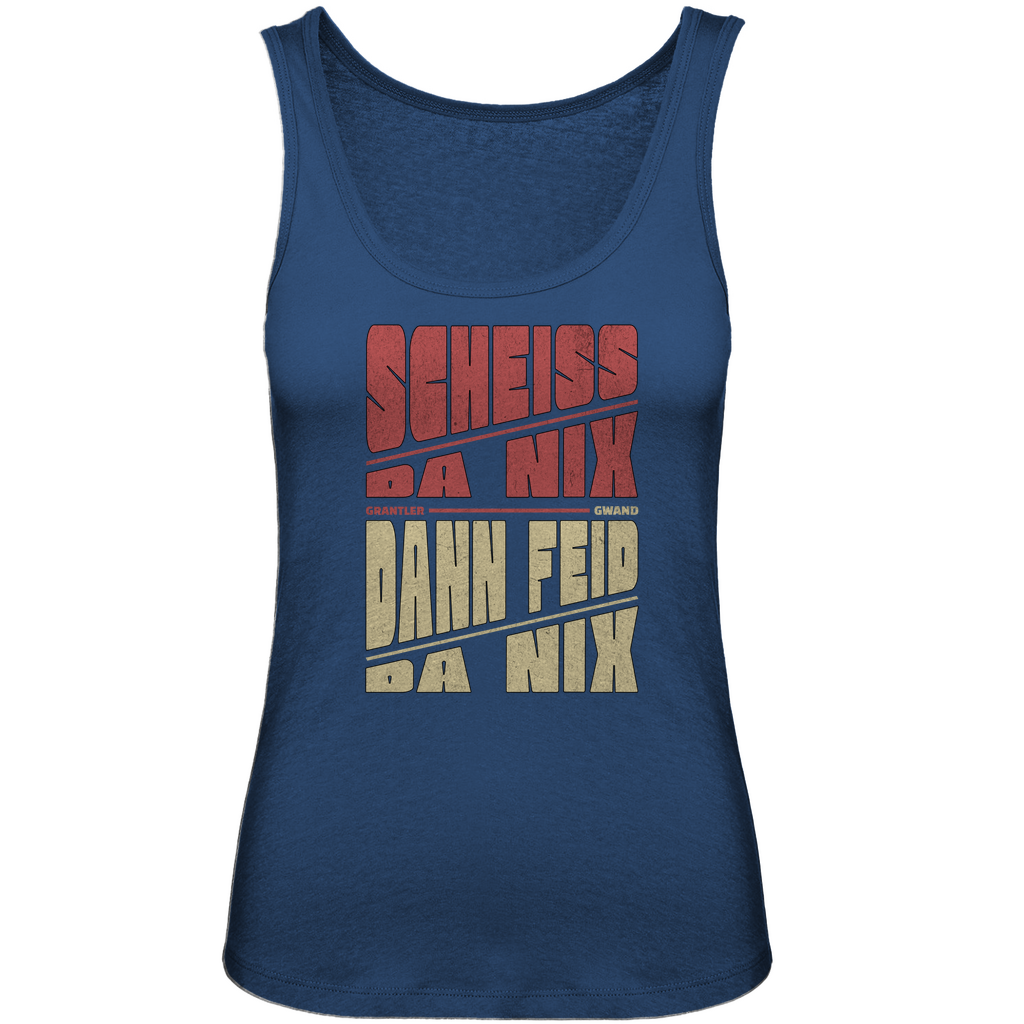 Bayerisches Damen Premium Organic Tank Top Scheiss da nix, dann feid da nix - rot/beige - Grantler Gwand