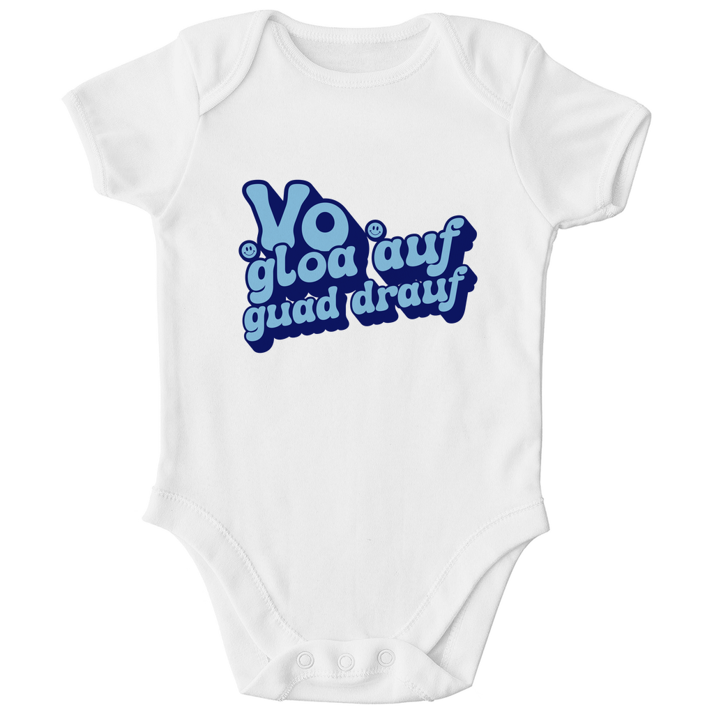 Bayerischer Bio Baby Body Vo gloa auf guad drauf - blau - Grantler Gwand