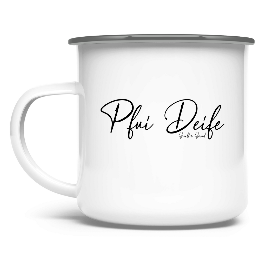 Emaille Tasse Pfui Deife - schwarz