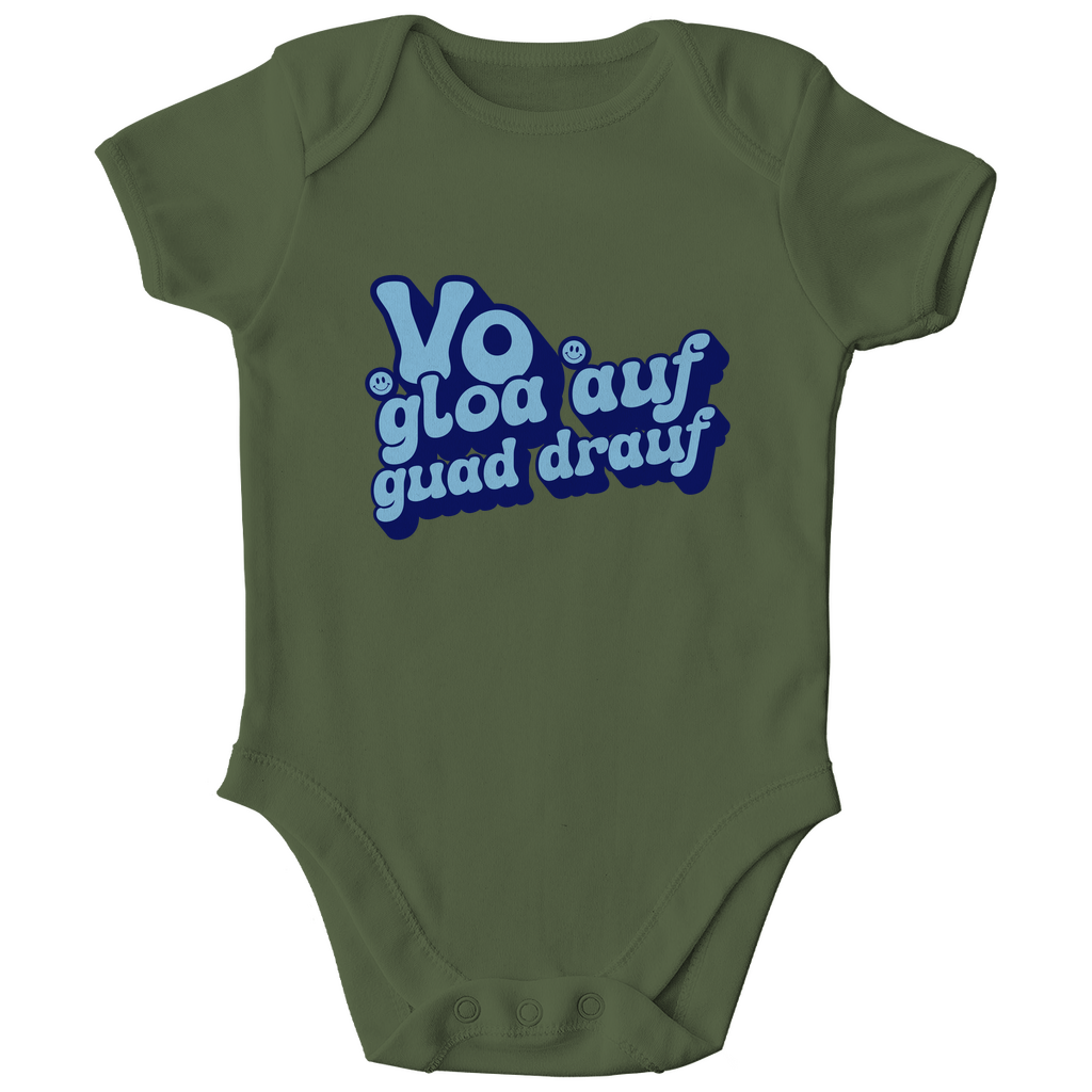 Bayerischer Bio Baby Body Vo gloa auf guad drauf - blau - Grantler Gwand