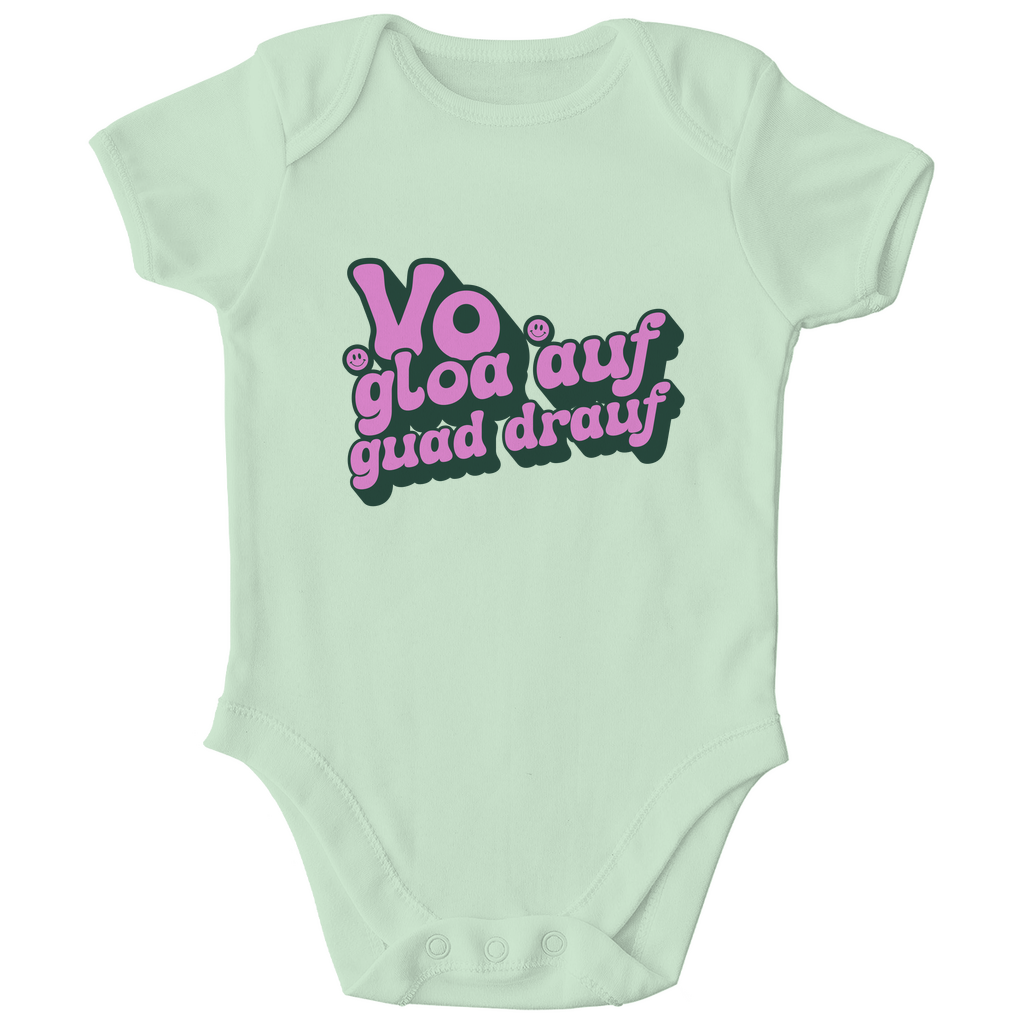 Bayerischer Bio Baby Body Vo gloa auf guad drauf - lila - Grantler Gwand