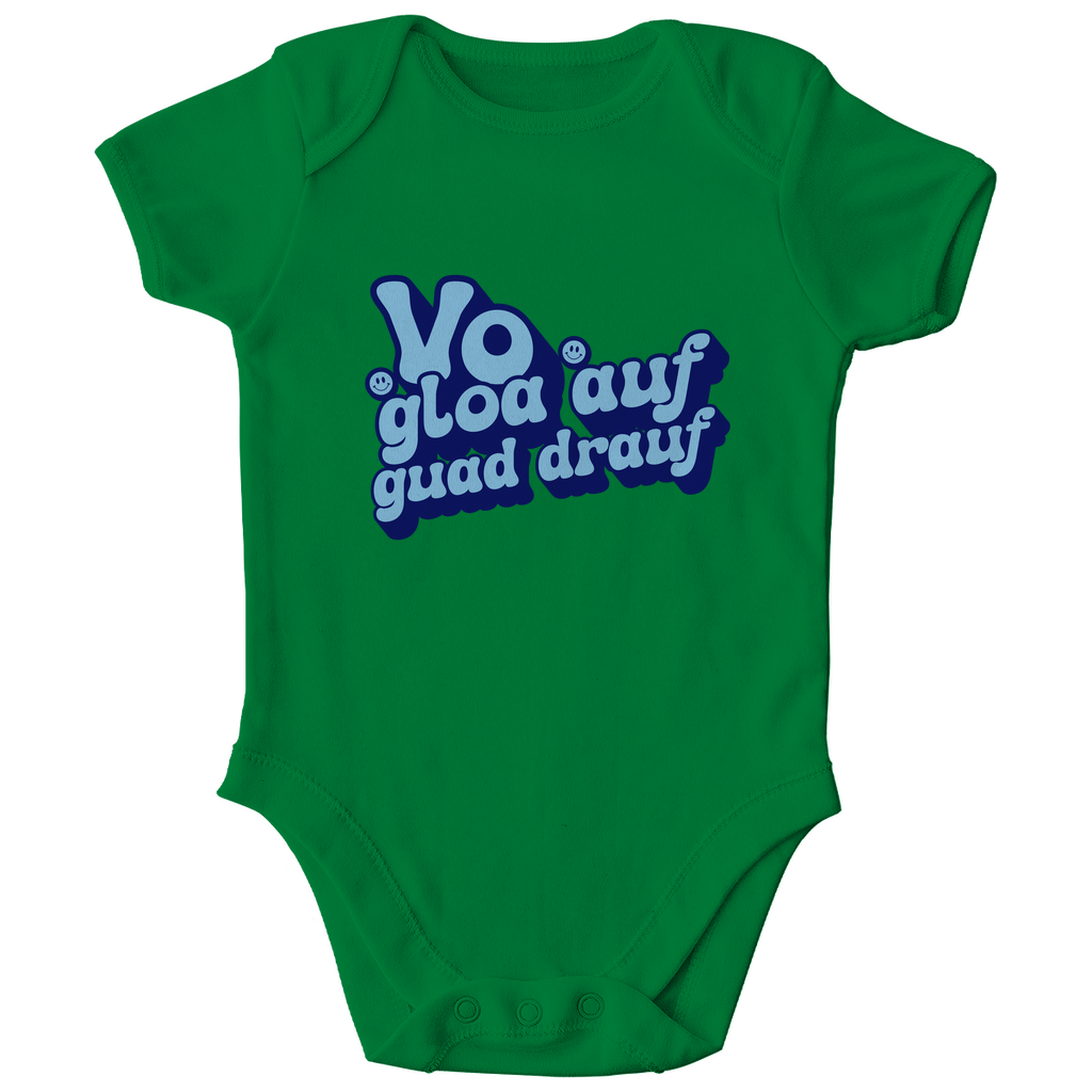 Bayerischer Bio Baby Body Vo gloa auf guad drauf - blau - Grantler Gwand
