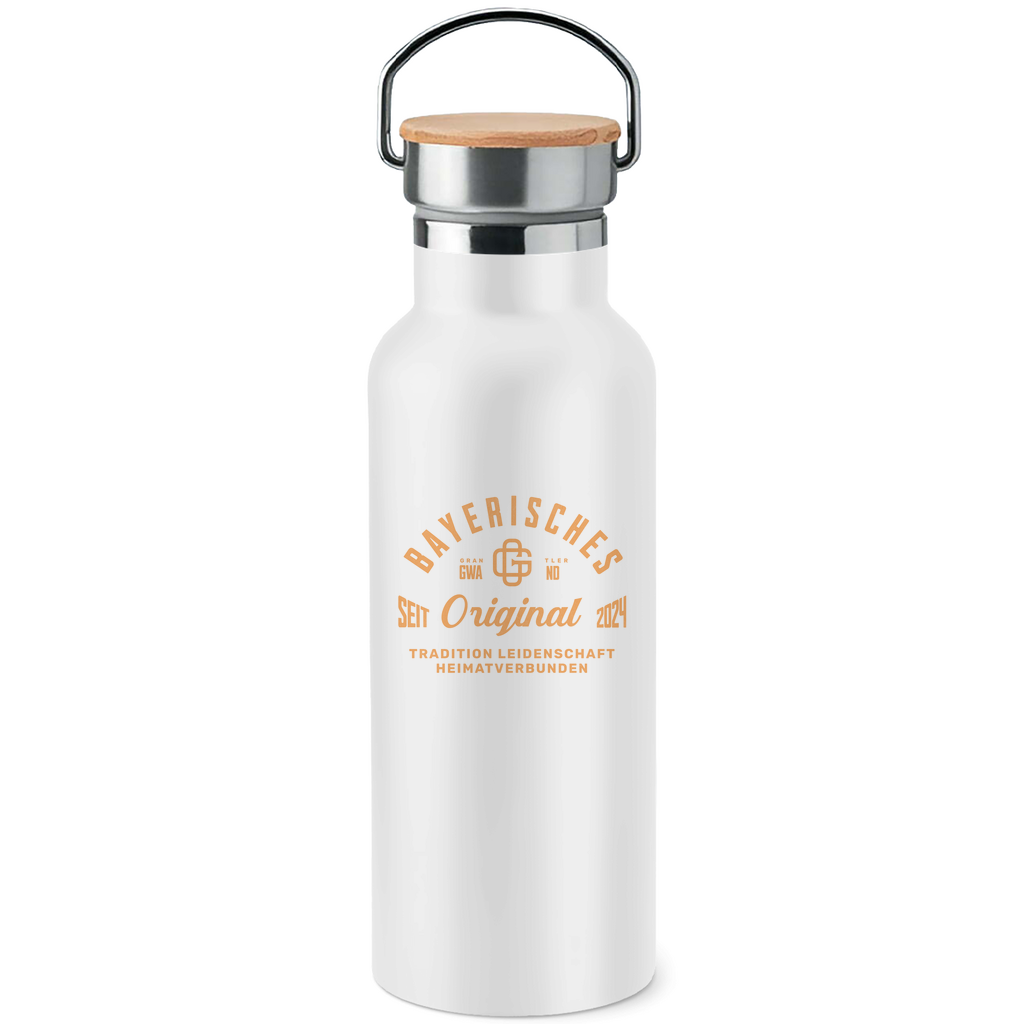 Edelstahl-Trinkflasche mit Bambusdeckel Bayerisches Original - Grantler Gwand