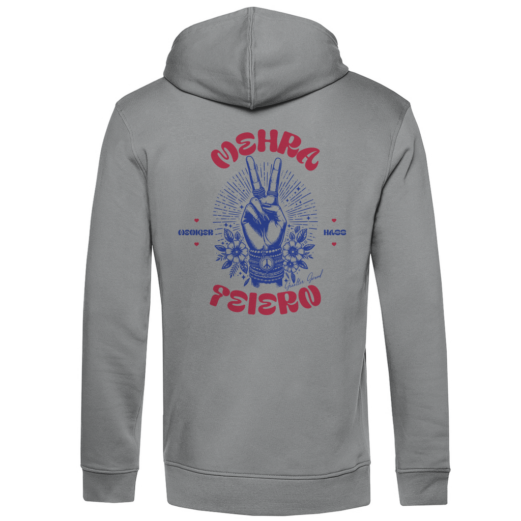 Bayerischer Herren Premium Bio Hoodie Weniger Hass, Mehra Feiern - Rot/Blau - Grantler Gwand - Rückendruck