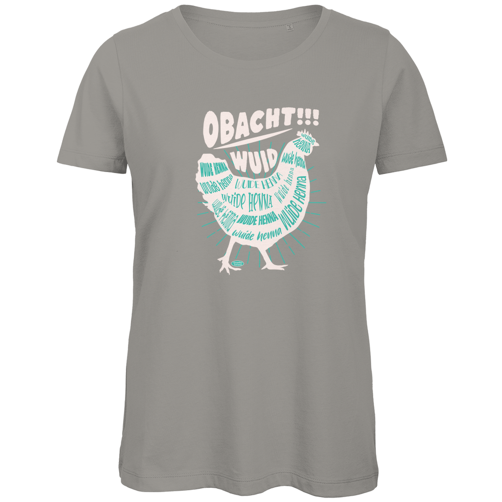Bayerisches Damen Premium Bio T-Shirt Obacht wuid - grün/beige - Grantler Gwand