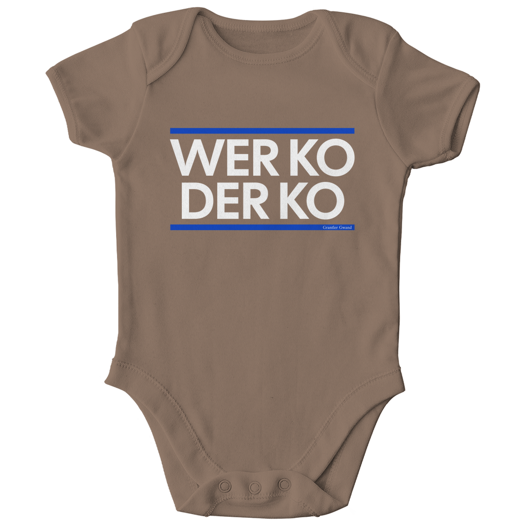 Bayerischer Bio Baby Body wer ko der ko - blau/weiß - Grantler Gwand