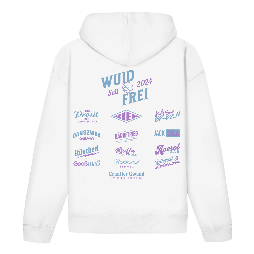 Bayerischer Hoodie Frauen - Wuid & Frei Dorfleben -blau/lila - Grantler Gwand