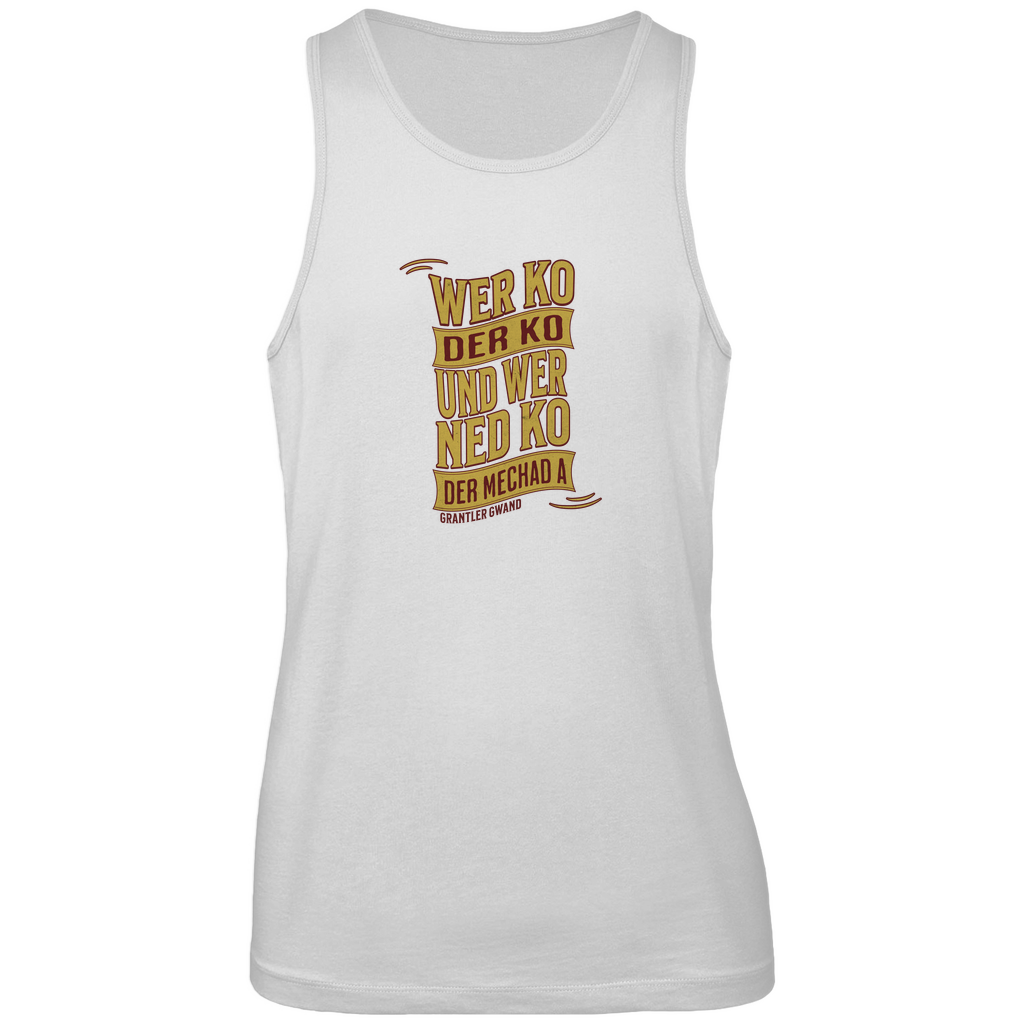 Bayerisches Herren Premium Tank Top wer ko der ko, wer ned ko, der mechad a - gold/rot - Grantler Gwand