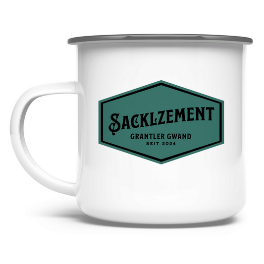 bayerische Emaille Tasse Sacklzement - Grün - Grantler Gwand
