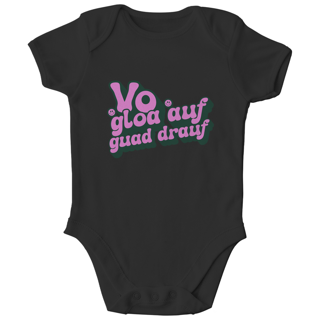 Bayerischer Bio Baby Body Vo gloa auf guad drauf - lila - Grantler Gwand
