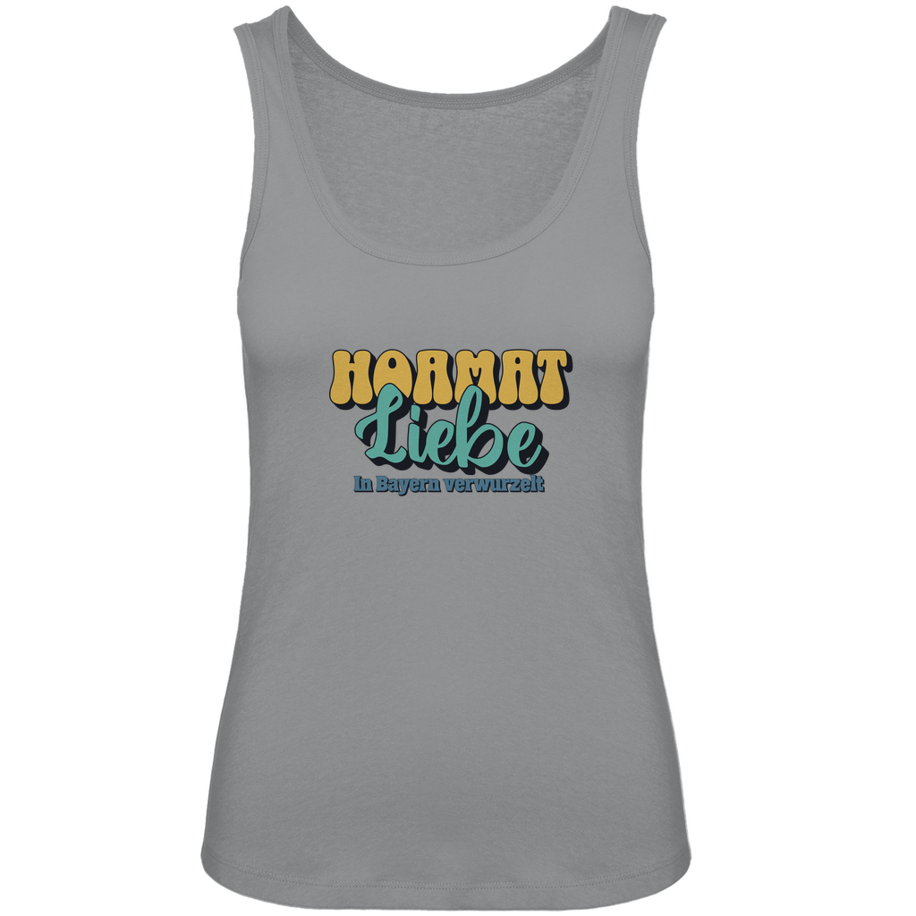 Bayerisches Damen Premium Organic Tank Top Hoamat Liebe -gold/grün - Grantler Gwand