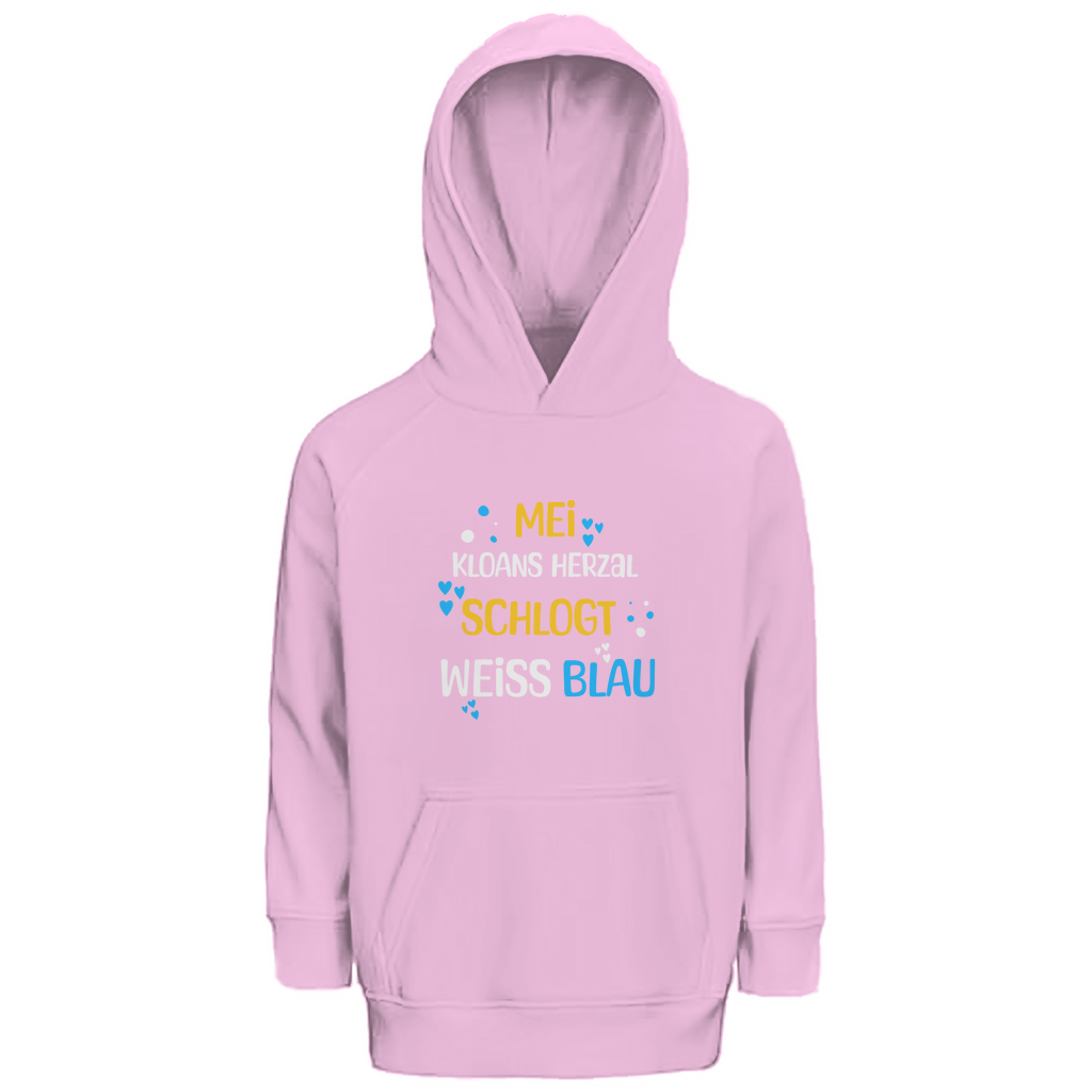 Bayerischer Kinder Premium Bio Hoodie Mei kloans Herzal schlogt weiss blau - Grantler Gwand