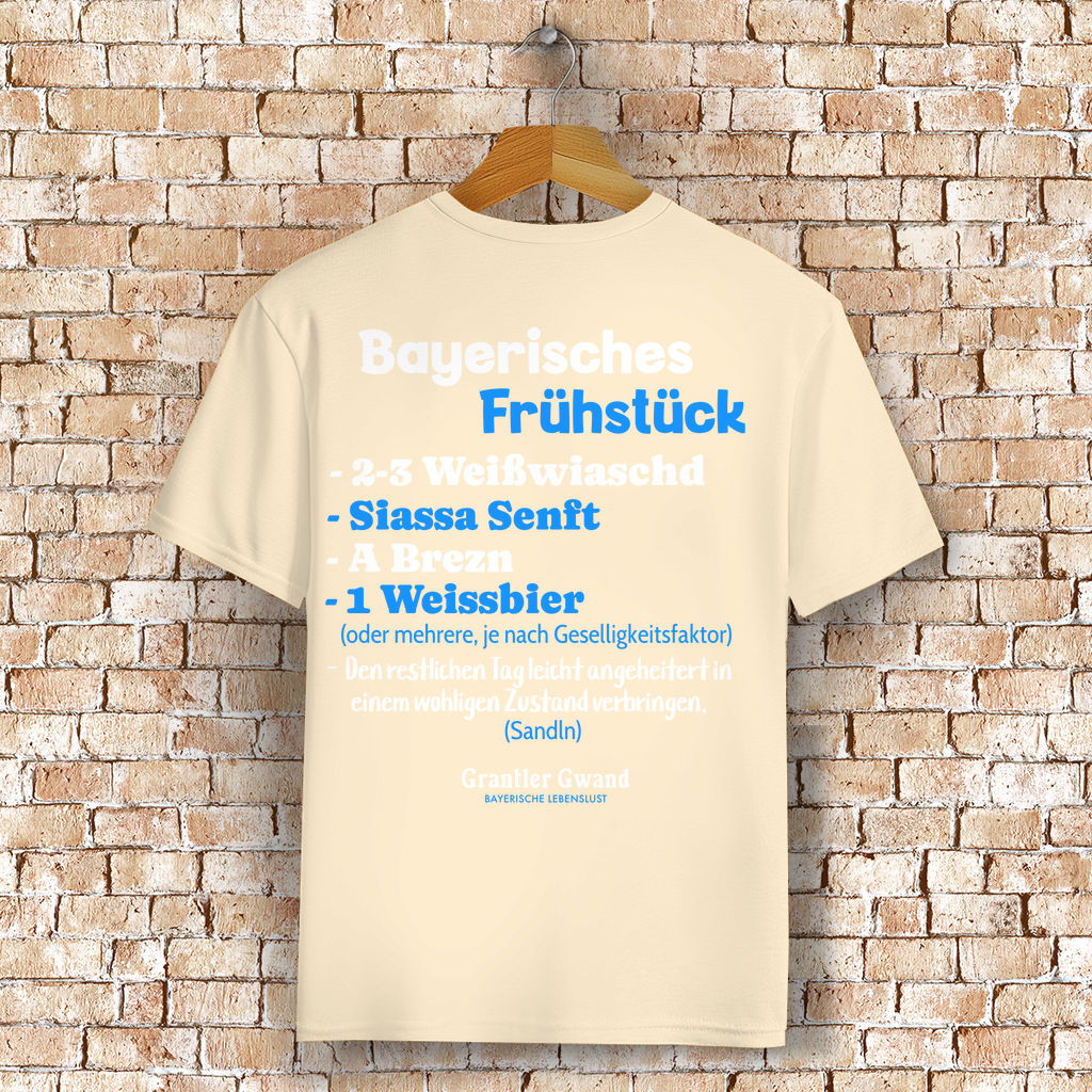 Bayerisches T-Shirt Unisex - Bayerisches Frühstück - Weiß/Blau - Grantler Gwand