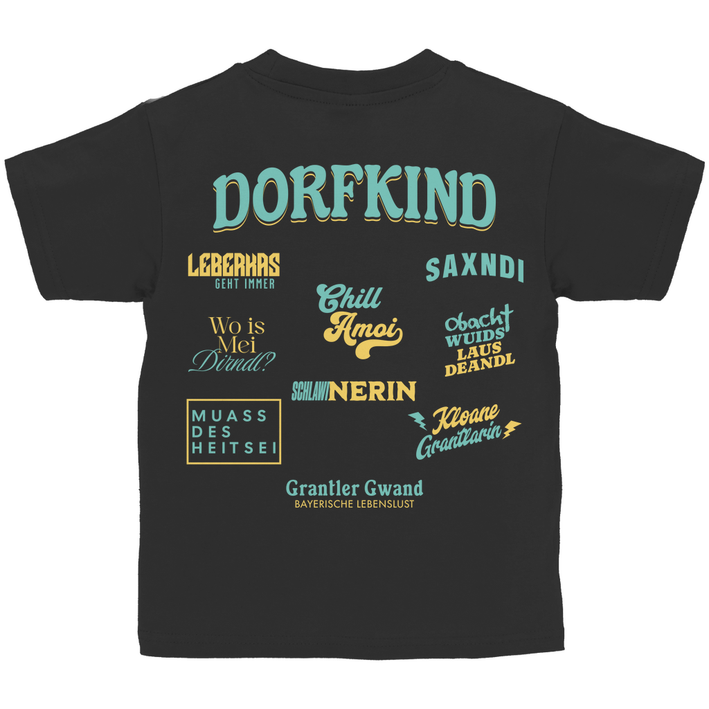Bayerisches Kinder T-Shirt - Dorfkind für Madln - Grün/Gelb - Grantler Gwand