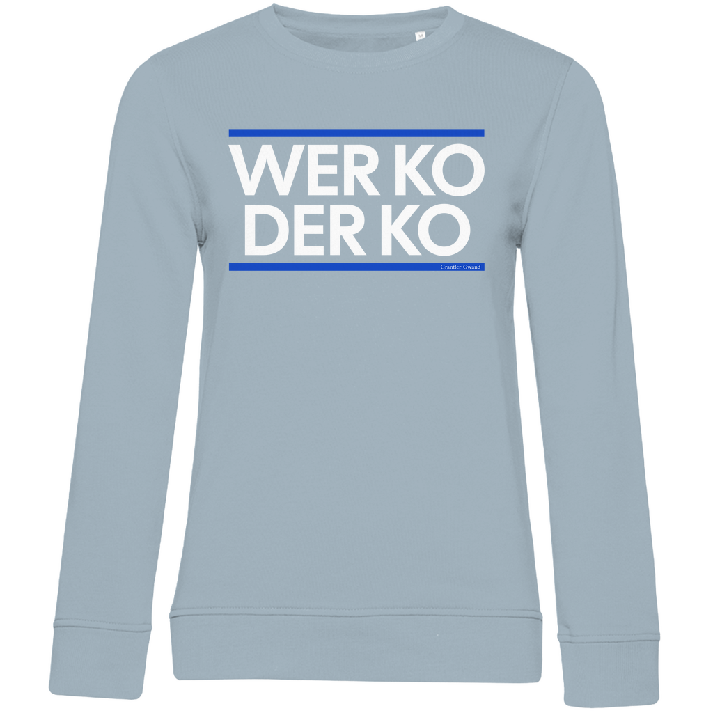 Damen Premium Bio Sweatshirt wer ko der ko - blau/weiß