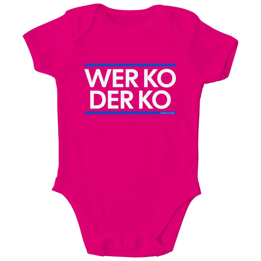 Bayerischer Bio Baby Body wer ko der ko - blau/weiß - Grantler Gwand