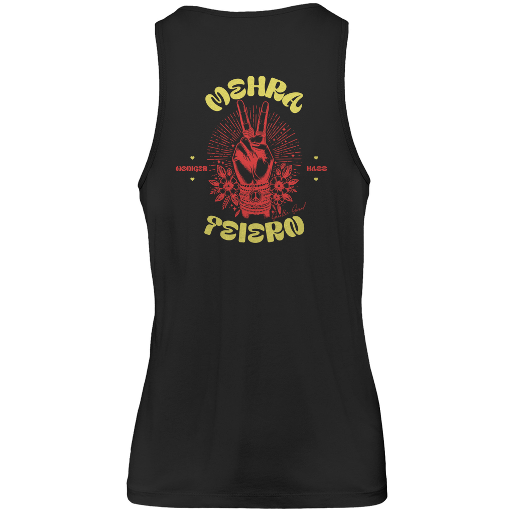 Bayerisches Herren Premium Tank Top Weniger Hass - Mehra Feiern - Orange/Gelb - Grantler Gwand - Rückendruck