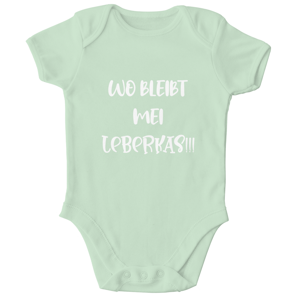 Bayerischer Bio Baby Body Wo bleibt mei Leberkas - weiß - bayerisches Gwand