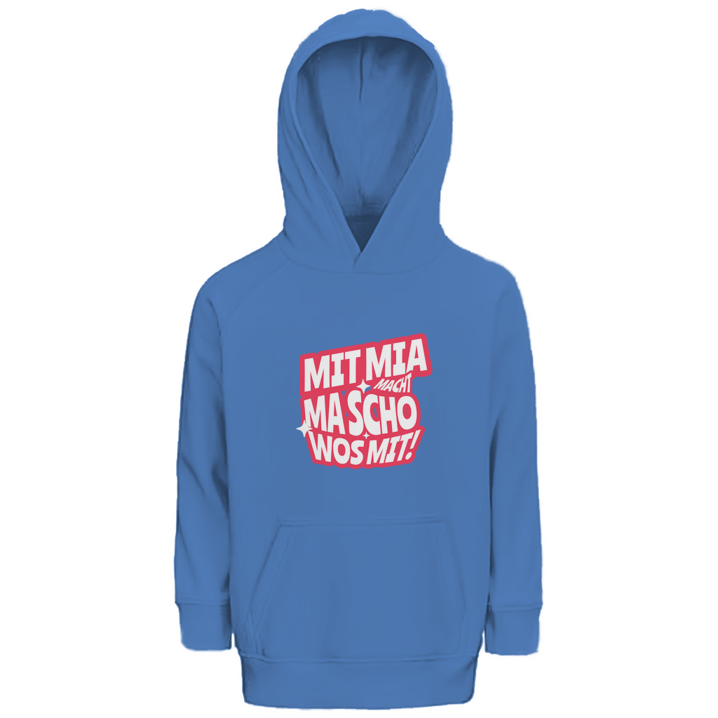 Bayerischer Kinder Premium Bio Hoodie Mit mia macht ma scho wos mit - rot - Grantler Gwand