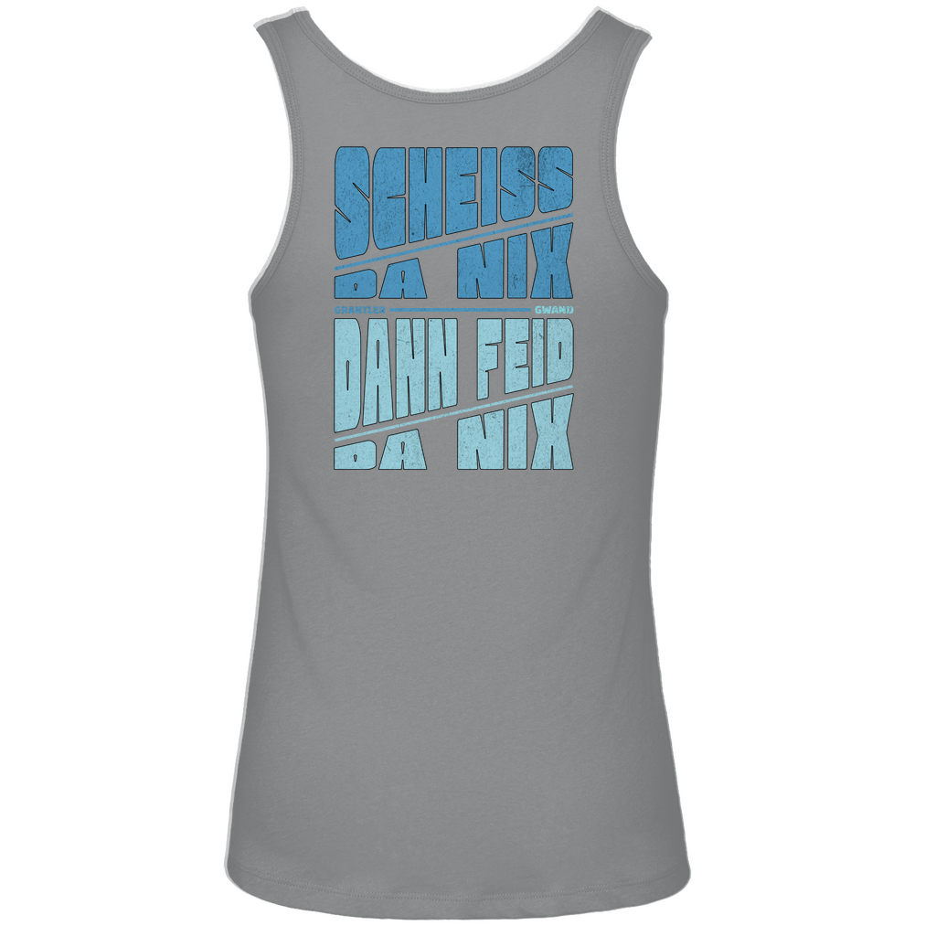 Bayerisches Damen Premium Organic Tank Top Scheiss da nix, dann feid da nix - blau - Front- und Backprint - Grantler Gwand