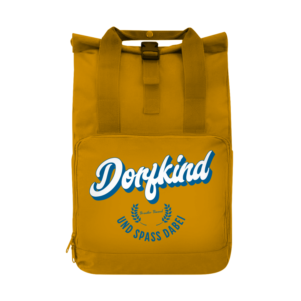 Bayerischer Rolltop Rucksack - Dorfkind und Spaß dabei - blau - Grantler Gwand