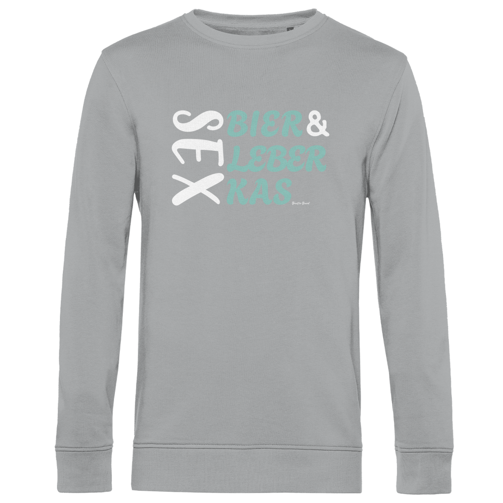 Herren Premium Bio Sweatshirt Sex, Bier, Leberkas - grün/weiß