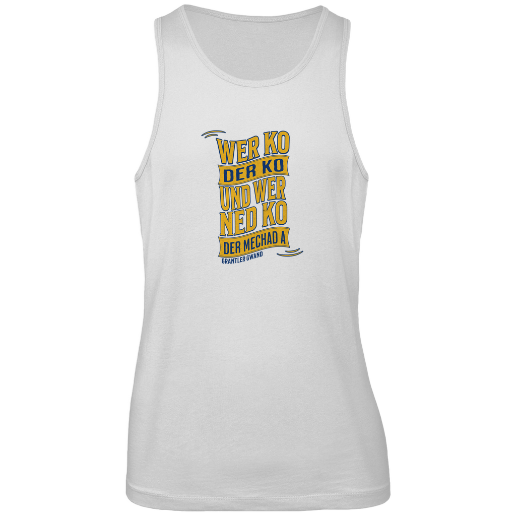Bayerisches Herren Premium Tank Top wer ko der ko, wer ned ko, der mechad a - gold/blau - Grantler Gwand