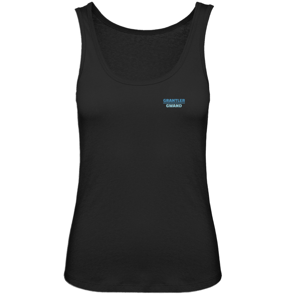 Bayerisches Damen Premium Organic Tank Top Scheiss da nix, dann feid da nix - blau - Front- und Backprint - Grantler Gwand