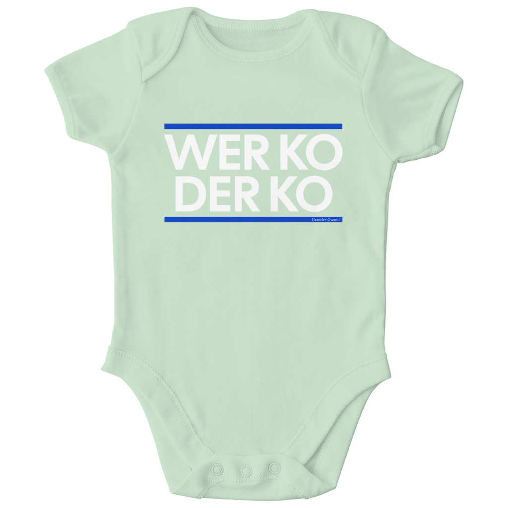 Bayerischer Bio Baby Body wer ko der ko - blau/weiß - Grantler Gwand
