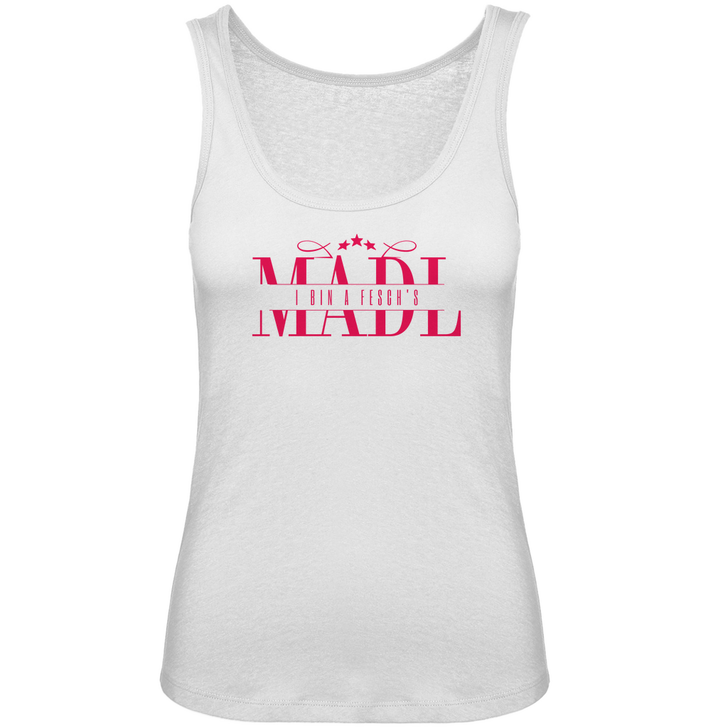 bayerisches Damen Premium Organic Tank Top I bin a fesch´s Madl - rot - Grantler Gwand