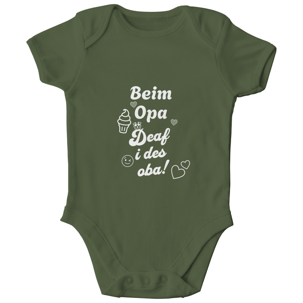 Bayerischer Bio Baby Body Beim Opa derf i des aba - weiß - Grantler Gwand
