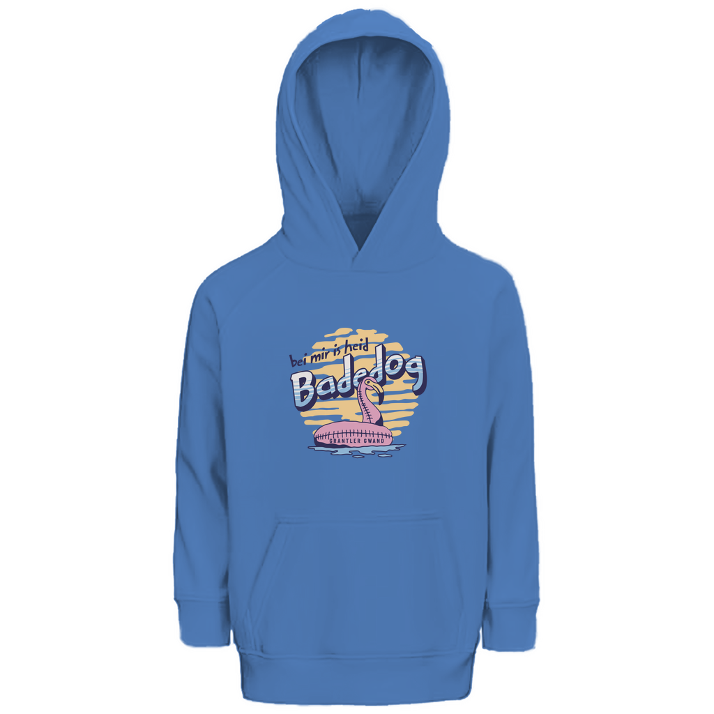 Bayerischer Kinder Premium Bio Hoodie Bei mir is heid Badedog - blau - Grantler Gwand