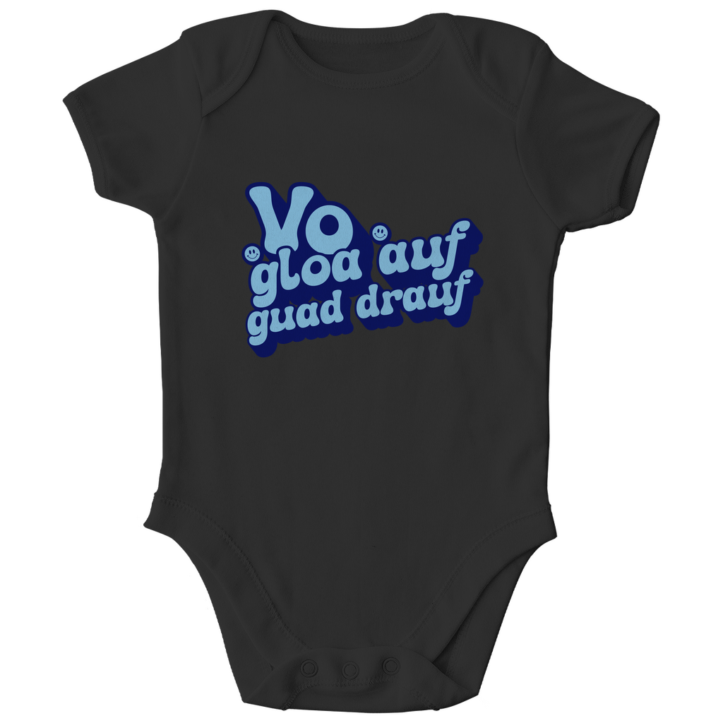 Bayerischer Bio Baby Body Vo gloa auf guad drauf - blau - Grantler Gwand