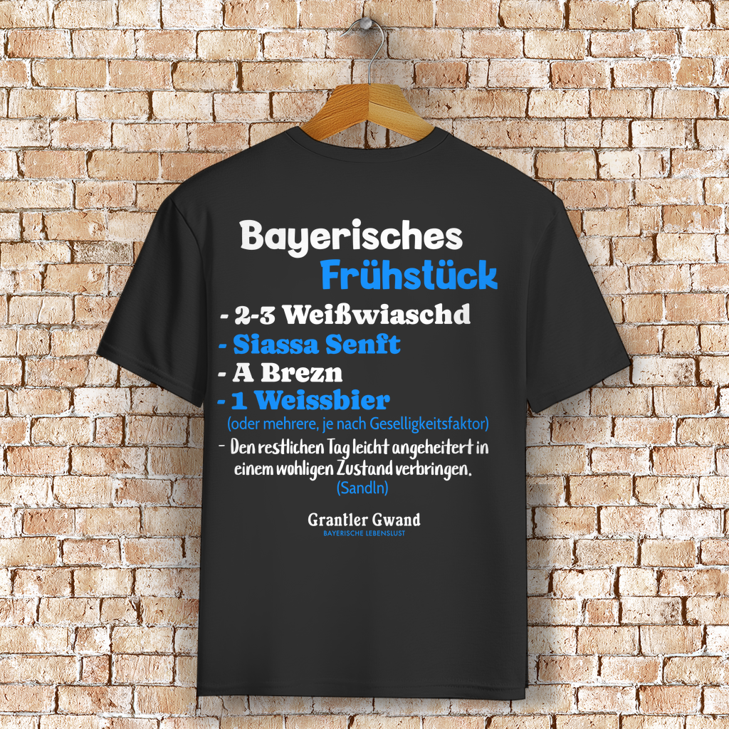Bayerisches T-Shirt Unisex - Bayerisches Frühstück - Weiß/Blau - Grantler Gwand