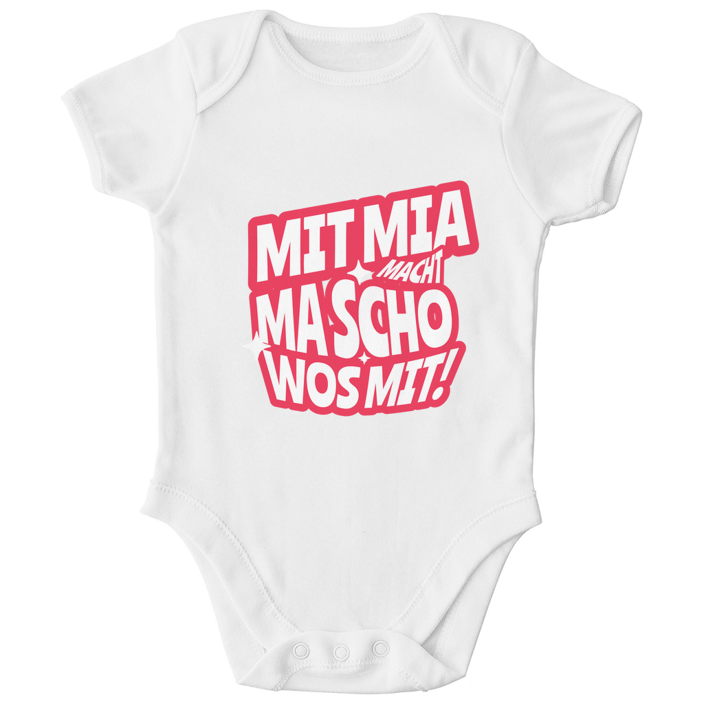 Bayerischer Bio Baby Body Mit mia macht ma scho wos mit - rot - Grantler Gwand