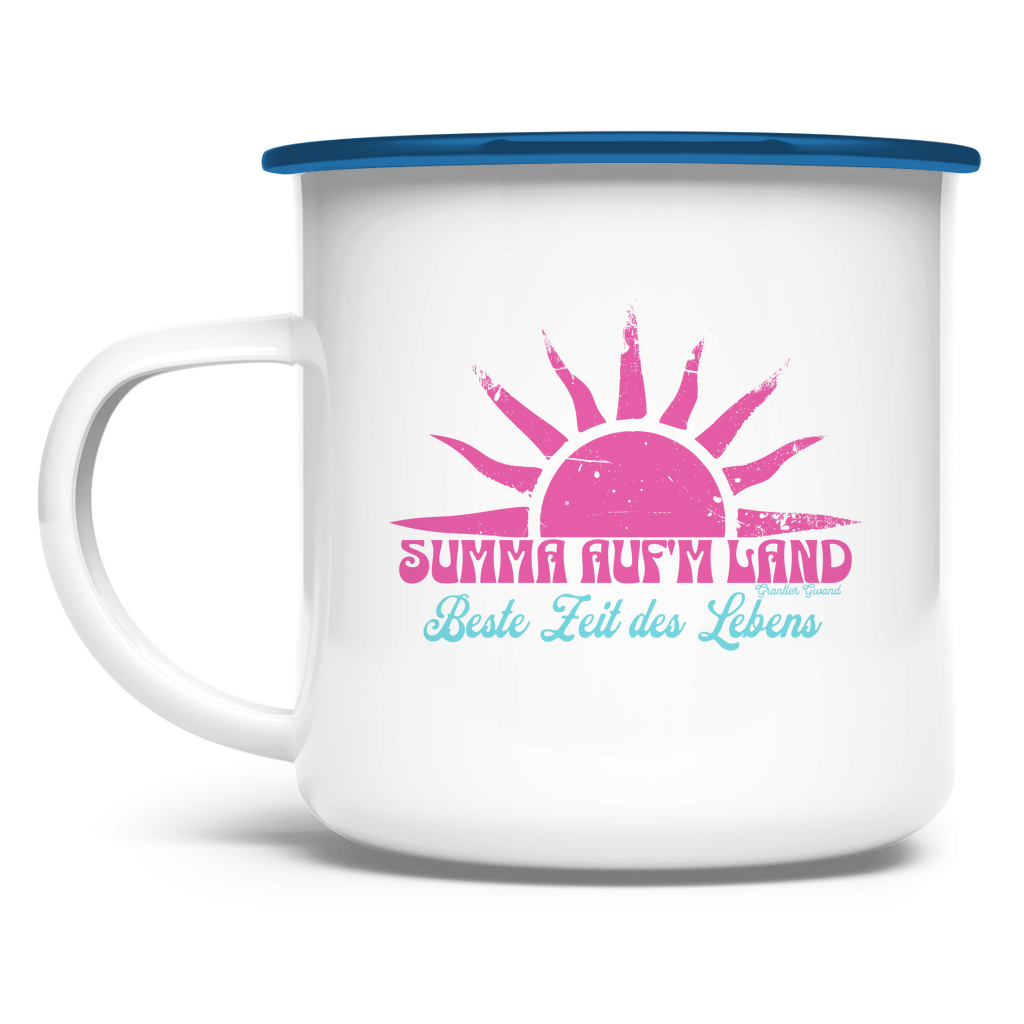 Emaille Tasse Summa auf´m Land - pink/mint