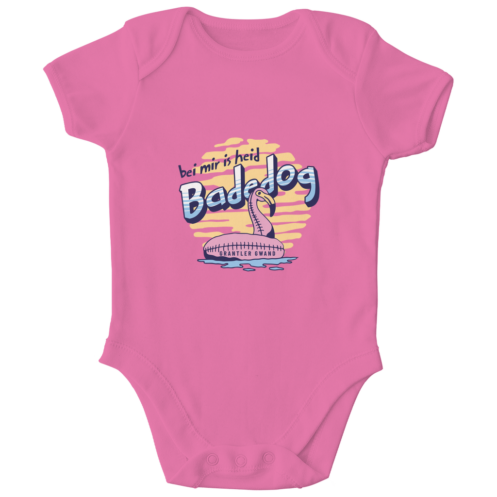 Bayerischer Bio Baby Body Bei mir is heid Badedog - blau - Grantler Gwand