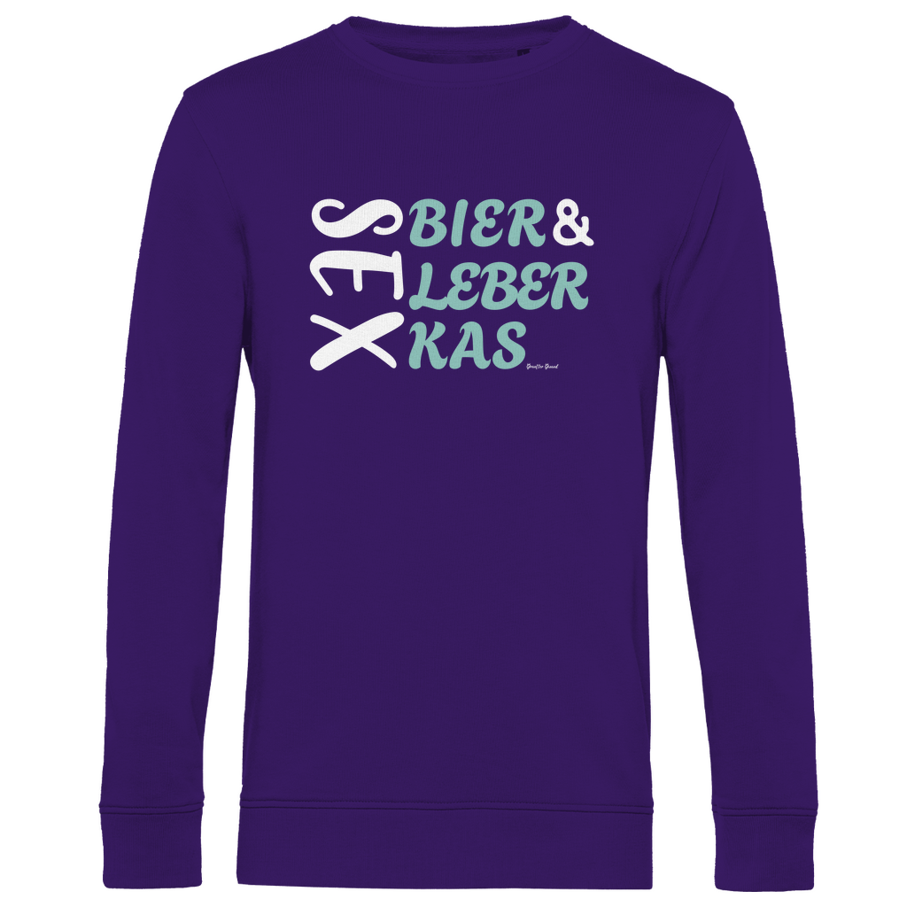Herren Premium Bio Sweatshirt Sex, Bier, Leberkas - grün/weiß