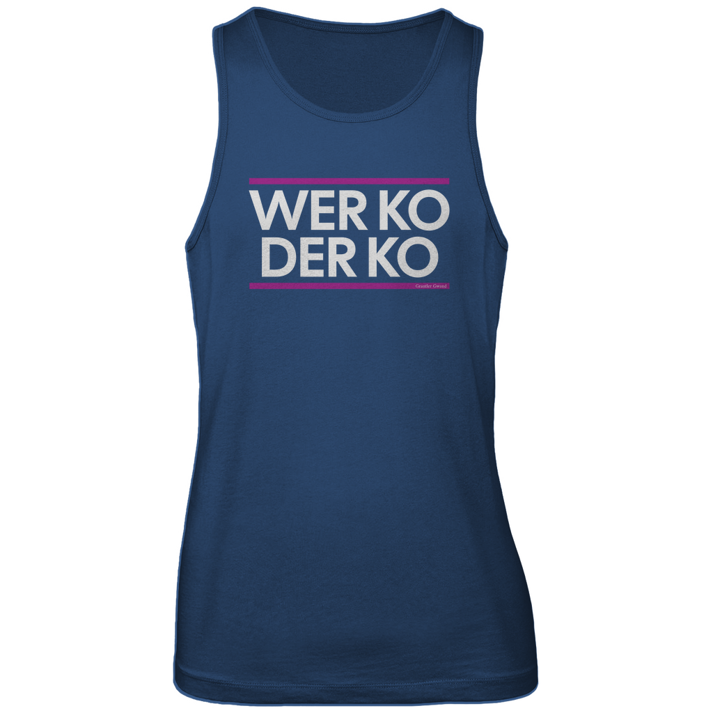 Bayerisches Herren Premium Tank Top wer ko der ko - pink/weiß - Grantler Gwand